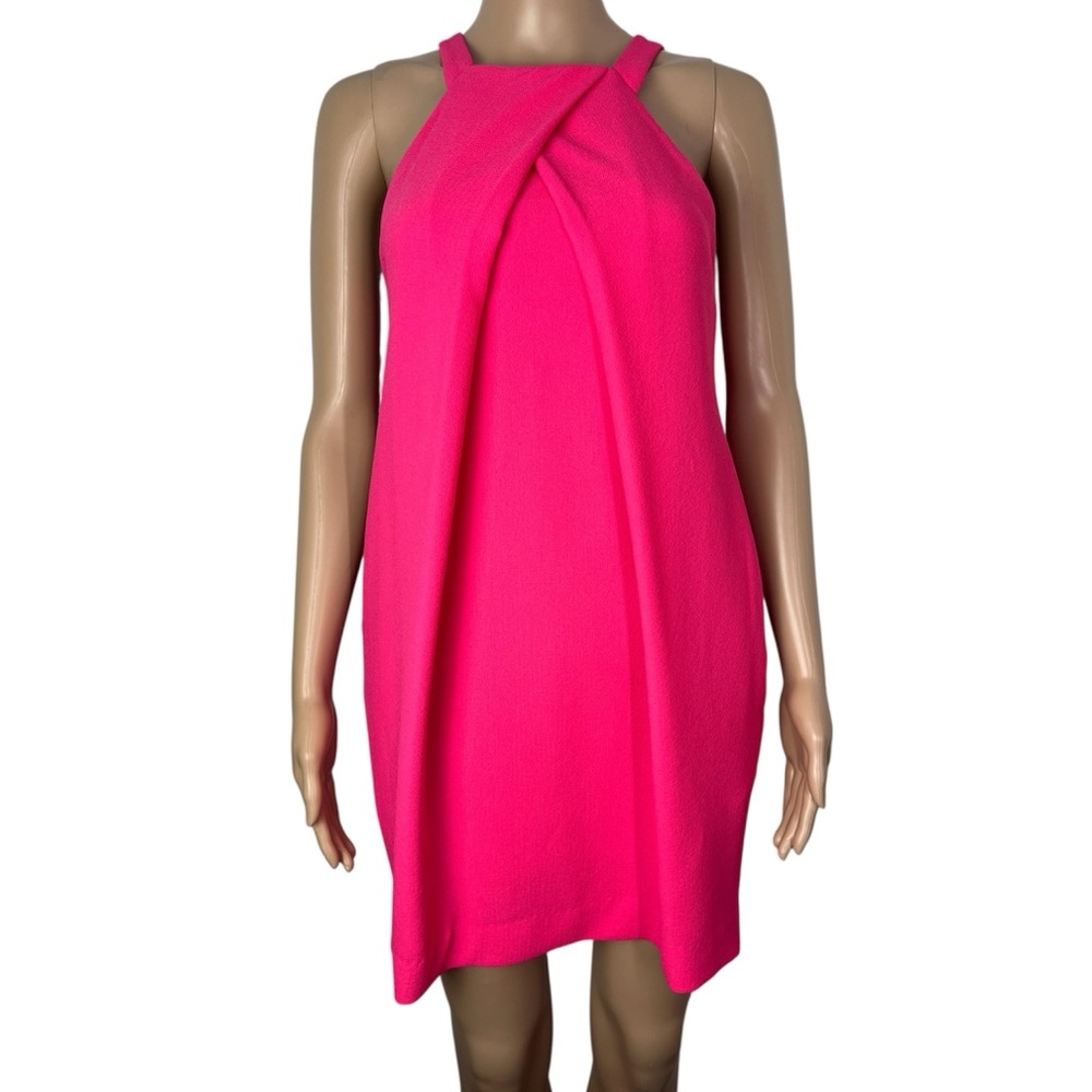 Trina Turk Felisha Pleated Front Halter Cut Out Pink Mini Shift Dress